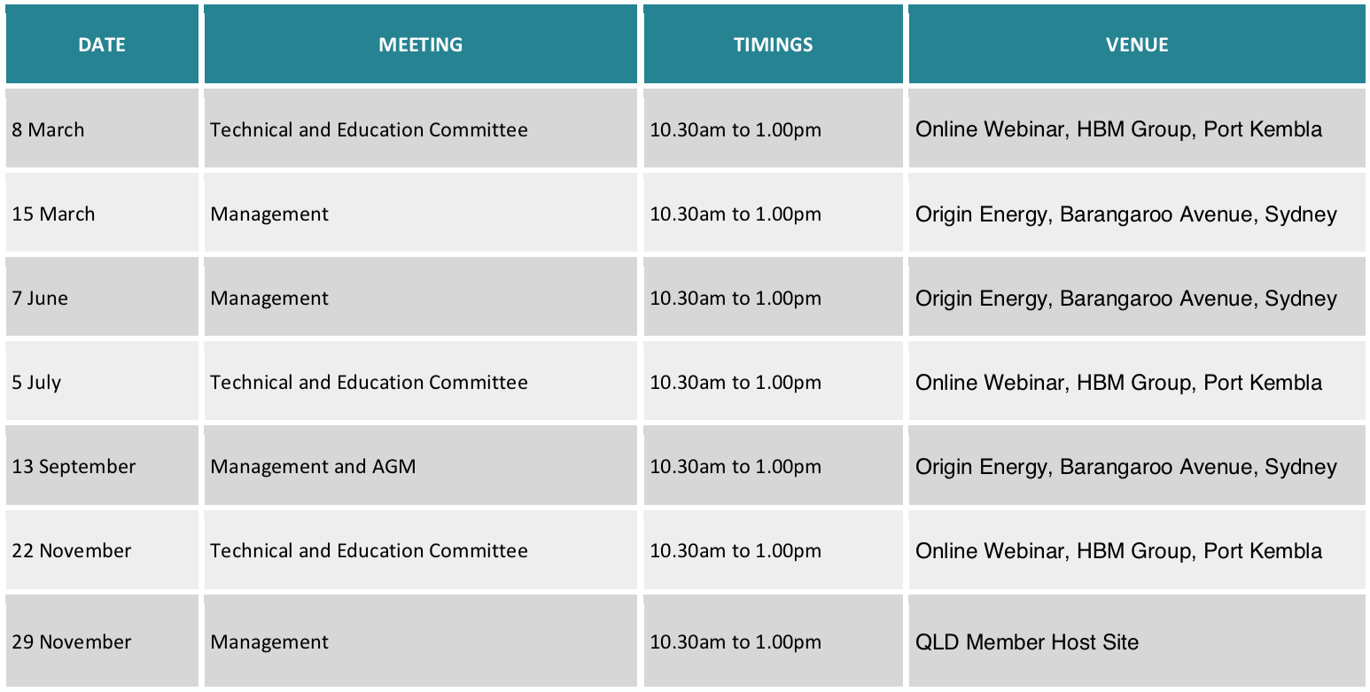 Committee Meeting Schedule 2021 | ADAA | Ash Development Association of